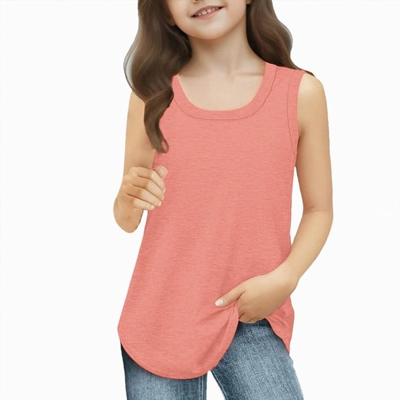 Splozh Girls Camisole 3-14 Years Solid Color Summer Athletic Dance Undershirts Cami Tank Tops Girls Cami Dance Tank Tops for Girls,Pink,5-6 Years