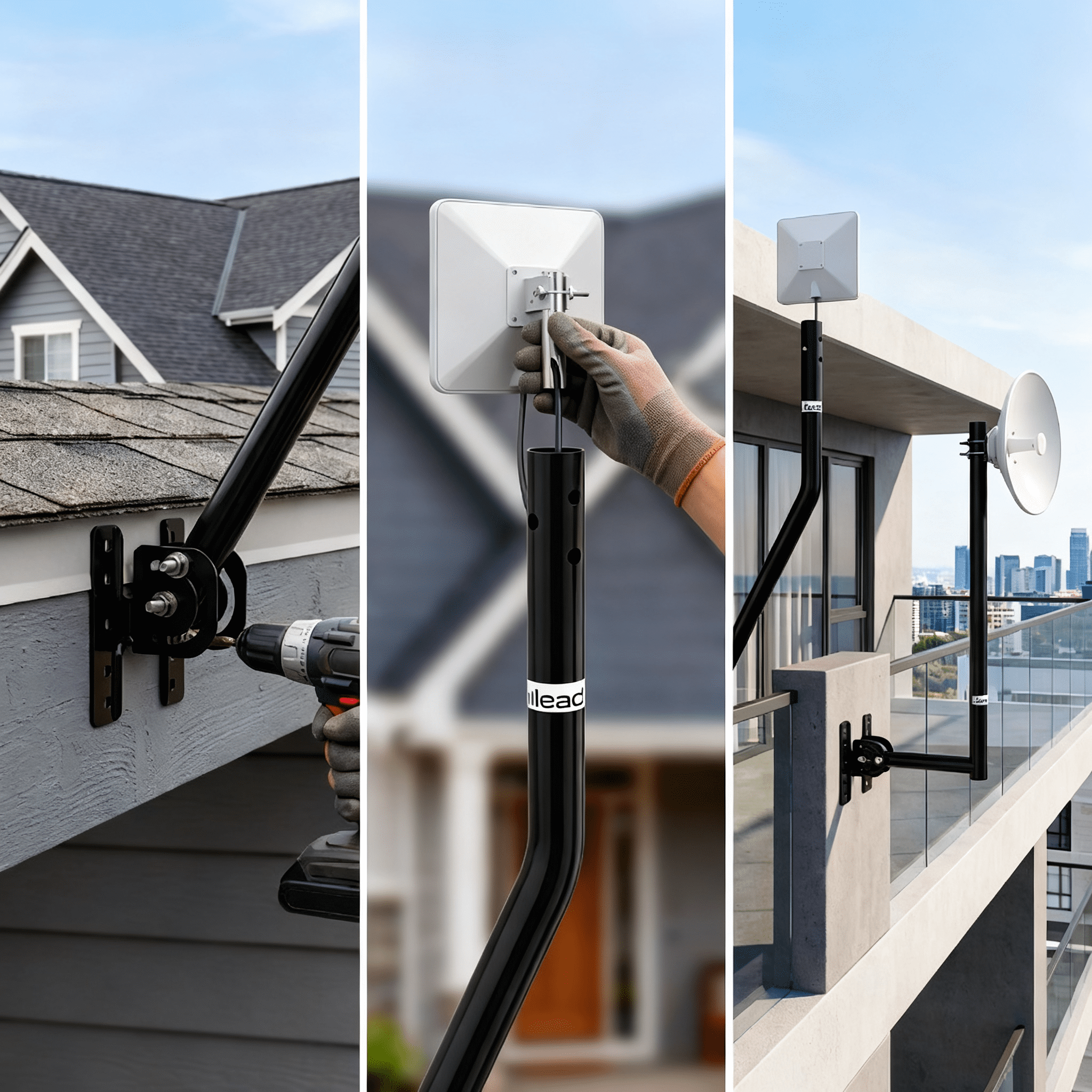 Universal 180°Adjustable TV Antenna J-Pole Aerial Bracket Black