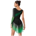 thumbnail image 5 of Aislor Women's Figure Ice Skating Dress Long Sleeve Rhinestones Irregular Mesh Bodysuit Ballet Dance Costume Dark Green L, 5 of 7