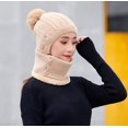 thumbnail image 2 of GRNSHTS Women Winter Beanie Hats One-Piece Fleece Lined Knit Balaclavas Mask Set Skull Neck Circle Scarf Ski Snow Hat Cap with Pompom (B Khaki), 2 of 8