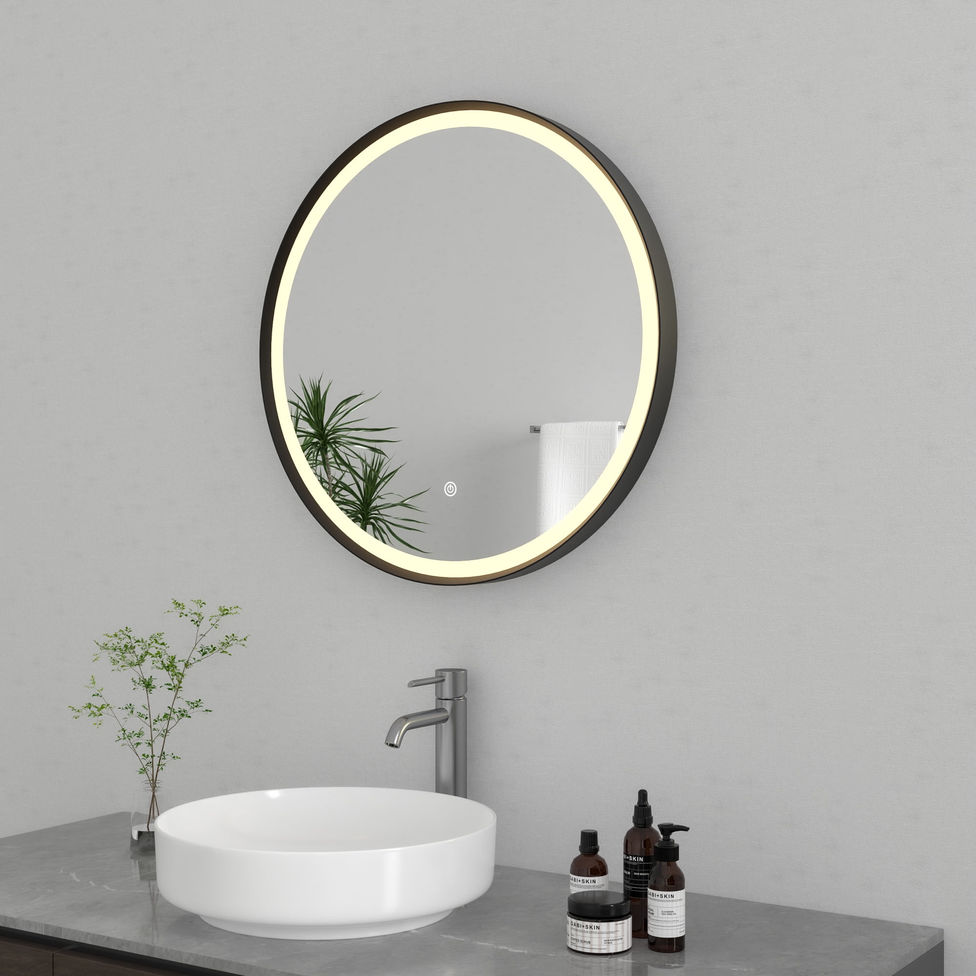 Kingston Brass MR1032424 Aurora 24-Inch Round LED Bathroom Mirror, Front Light, Anti-Fog, Dimmable Touch Sensor Lighted Mirror in Silver/Nickel