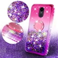 thumbnail image 2 of SOGA Rhinestone Floating Liquid Quicksand Cover Cute Phone Case Compatible for LG Stylo 4 Q710 Case, LG Q Stylus Case, with Embedded Metal Ring for Magnetic Car Mounts and Lanyard - Pink on Purple, 2 of 5
