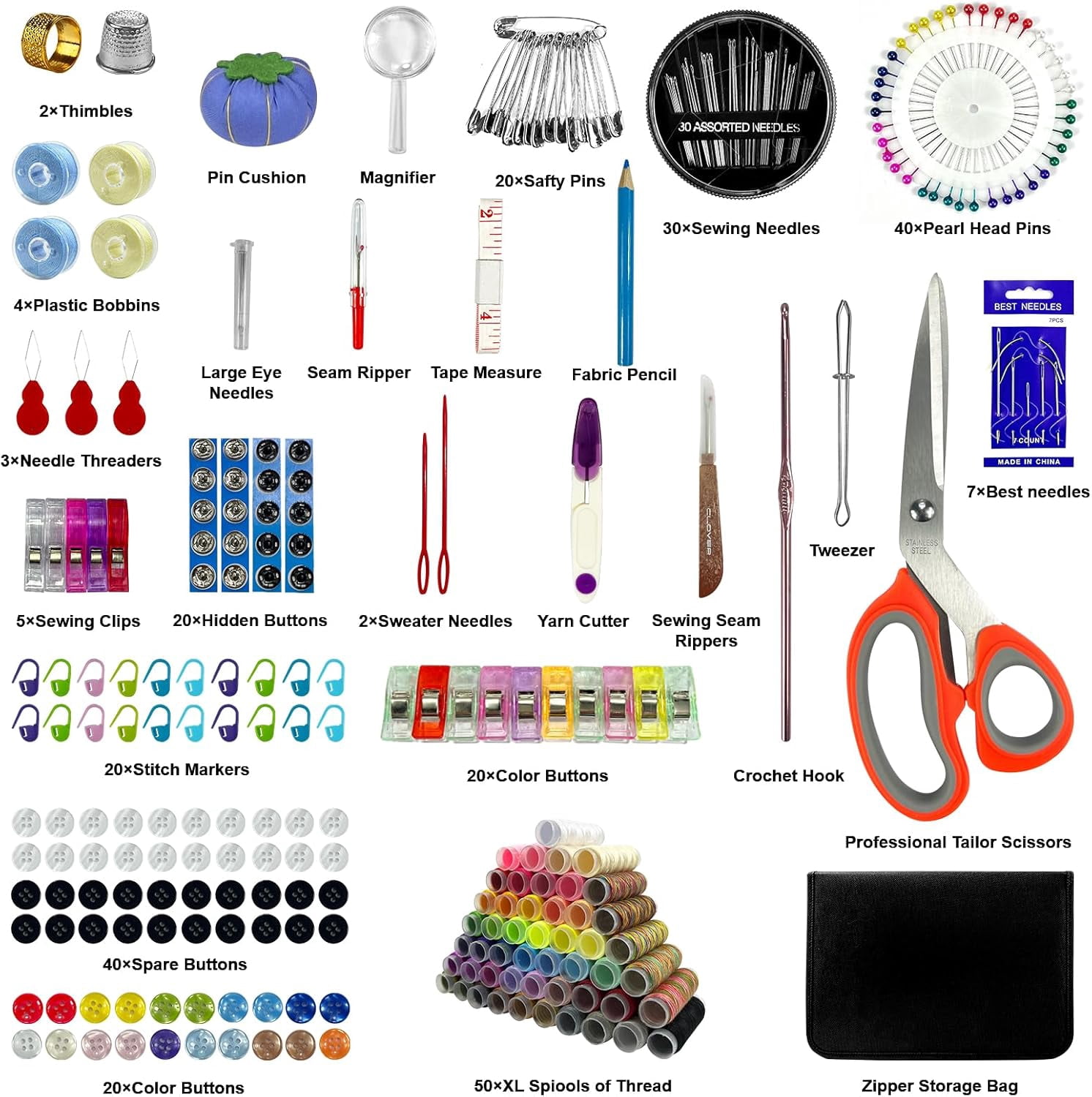 Sewing Kit for Adults, 50 Color Sewing Thread Kit, 295PCS Sewing Accessories with Ergonomic Scissors, Portable Professional Mending Essentials for Travel, Home, Beginners