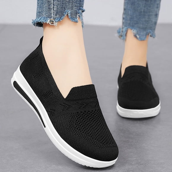 Commforr Womens Orthopedic Sneakers Slip On Light Air Cushion Mesh Up Stretch Loafers for Women Wide Round Toe Low Heels Flats Retro Comfort Walking Dress Shoes for Work Nurse Black 9