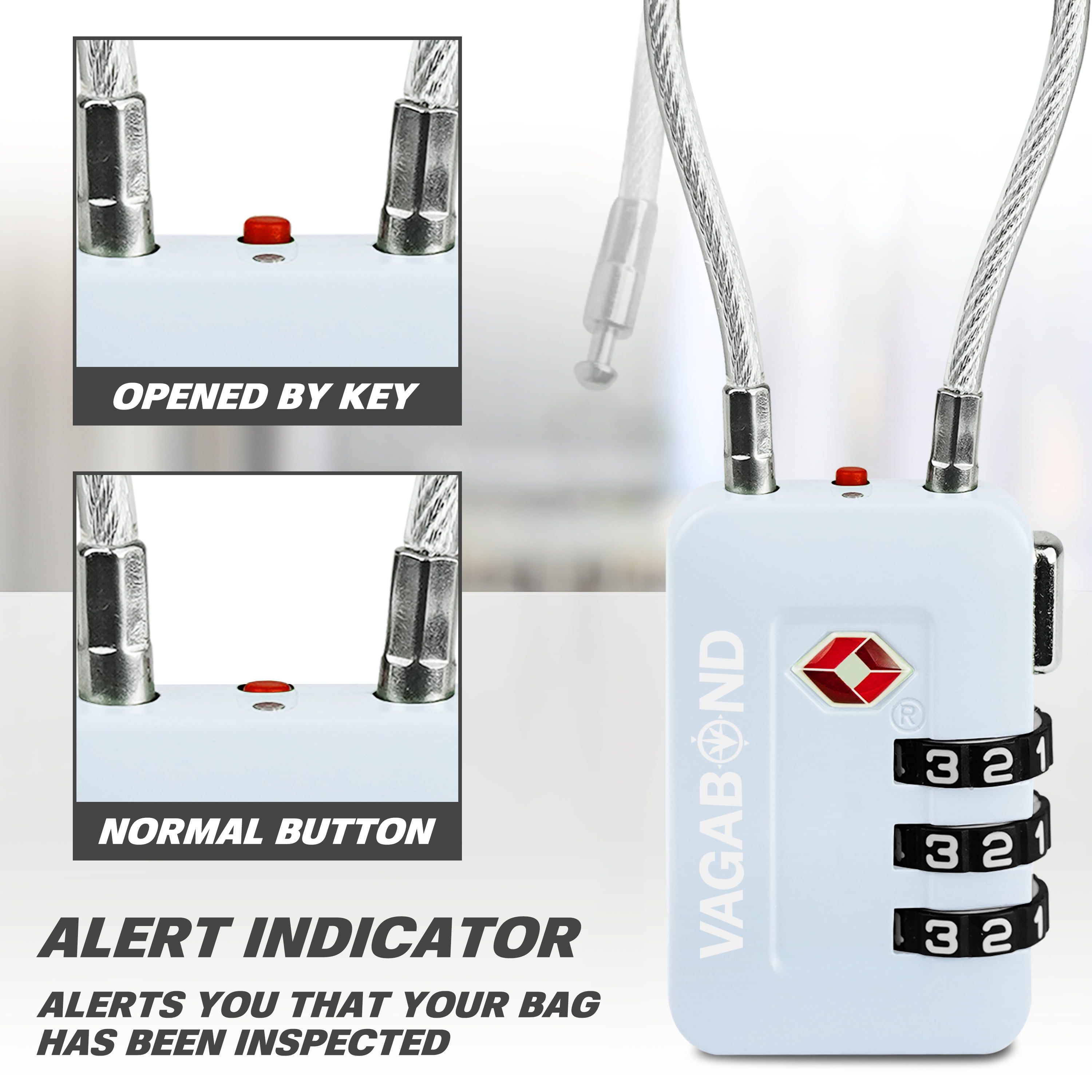 VAGABOND TSA Accepted Luggage Travel Lock 3 Digit Combination Keyless Resettable Suitcase Steel Cable Lock with Zinc Alloy Body Blue 2 Pack