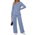thumbnail image 2 of Fantaslook Fall Fashion Two Piece Lounge Sets for Women Henley V Neck Vacation Travel Outfit Casual Wide Leg Pants Matching Sets Women Clothing, 2 of 8