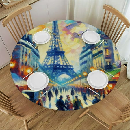 

BCIIG Eiffel Tower Paris Cityscape Round Table Cover Stain Resistant Washable Indoor Outdoor Tablecloth Kitchen Dining Wedding Parties Picnic Farmhouse 100% Polyester Fiber 46-50