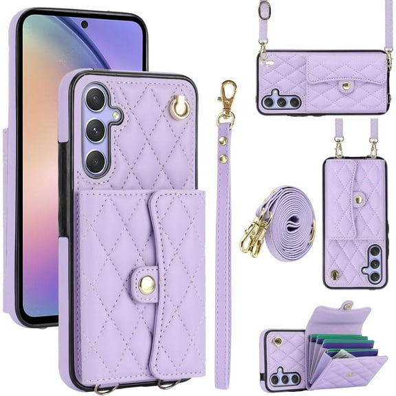 MYKOMI for Samsung Galaxy A54 5G Case, Wallet Cute Leather Case with Card Holder Crossbody Cover for Women Girls Strap Wristlet RFID Blocking Shockproof Protective Cover