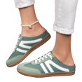 thumbnail image 5 of Women's Striped Canvas Slip On Sneaker Mules, Backless Casual Lace Up Flat Loafers Low Top Walking Shoes With Comfortable Cushioned Insole Durable Rubber Sole Everyday Wear,Dark Green 5.5, 5 of 6