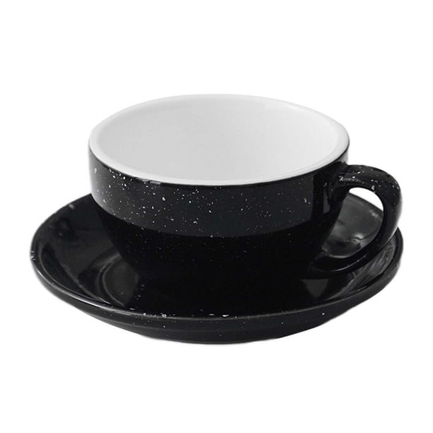 Taza Latte Art con platillo, taza de café de cerámica, taza de capuchino, juego de taza para latte negro