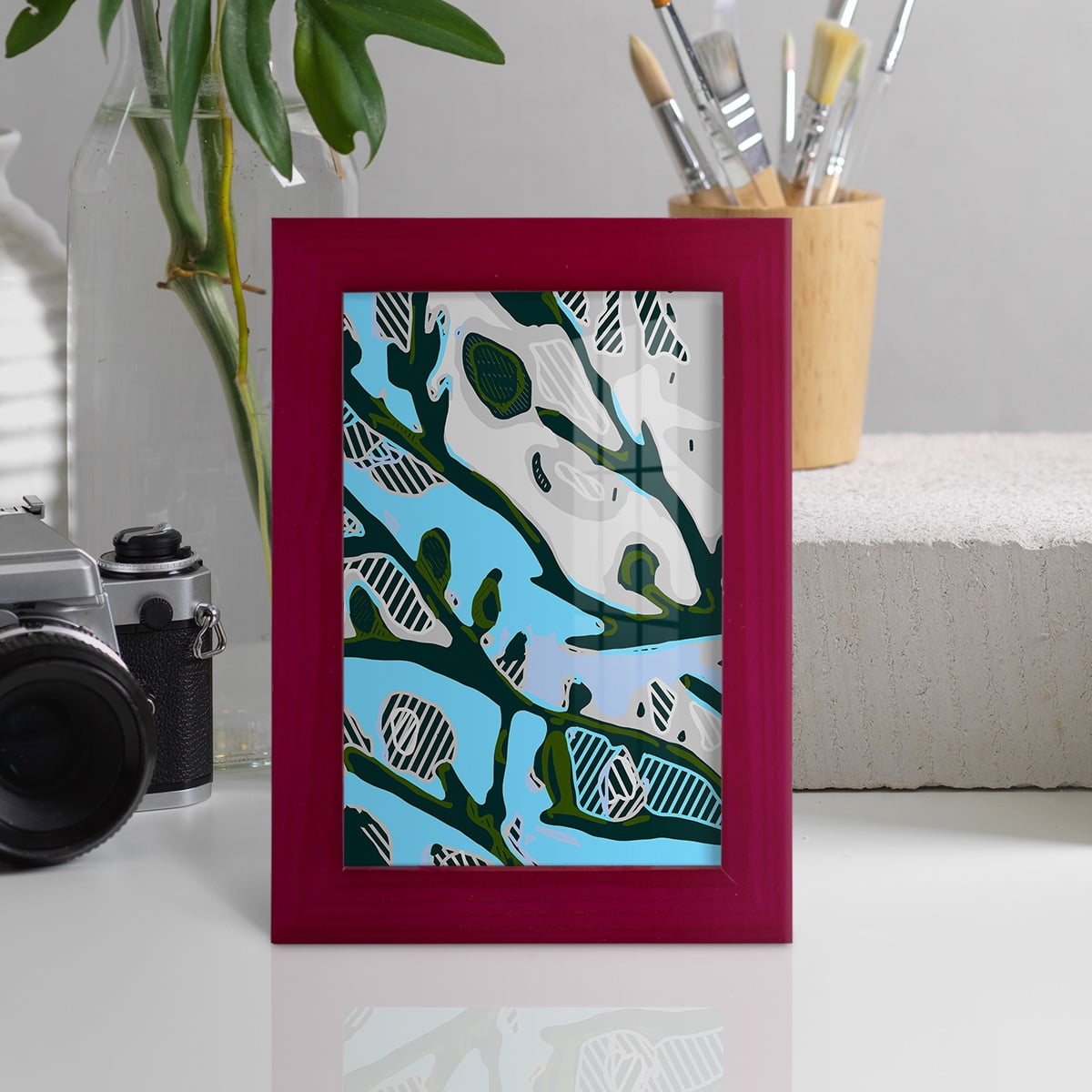 Abstract Tree Limbs I -Framed Print w/glass-Cherry Red