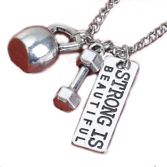 Sexy Sparkles Zinc Based Alloy Strong Is Beautiful Fitness Dumbbell, Kettlebell Necklace - 1 Necklace
