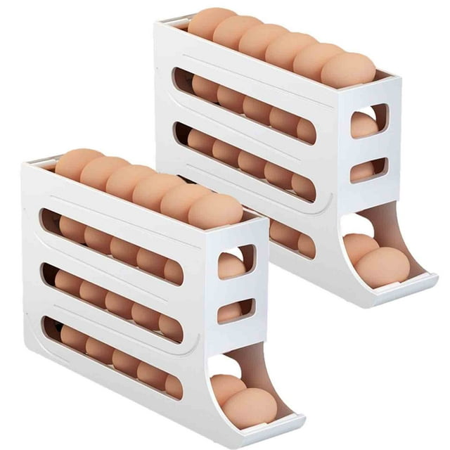 Meitianfacai 4 Tiers Eggs For Fridge Auto Rolling Fridge Eggs Organizer Space-Saving Eggs Dispenser 30 Eggs Fridge Eggs Rack Large Capacity Eggs Dispenser