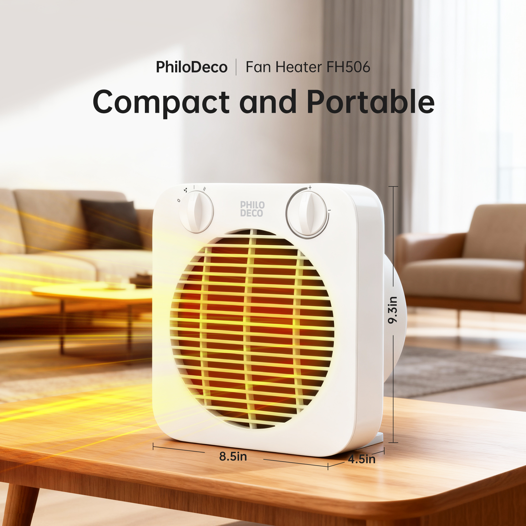 Chauffage Soufflant PALINTH 1500W PTC - Minuterie 1-8h, Mode éco, Protection Anti-basculement, Silencieux, Idéal Bureau Ou Chambre - 9