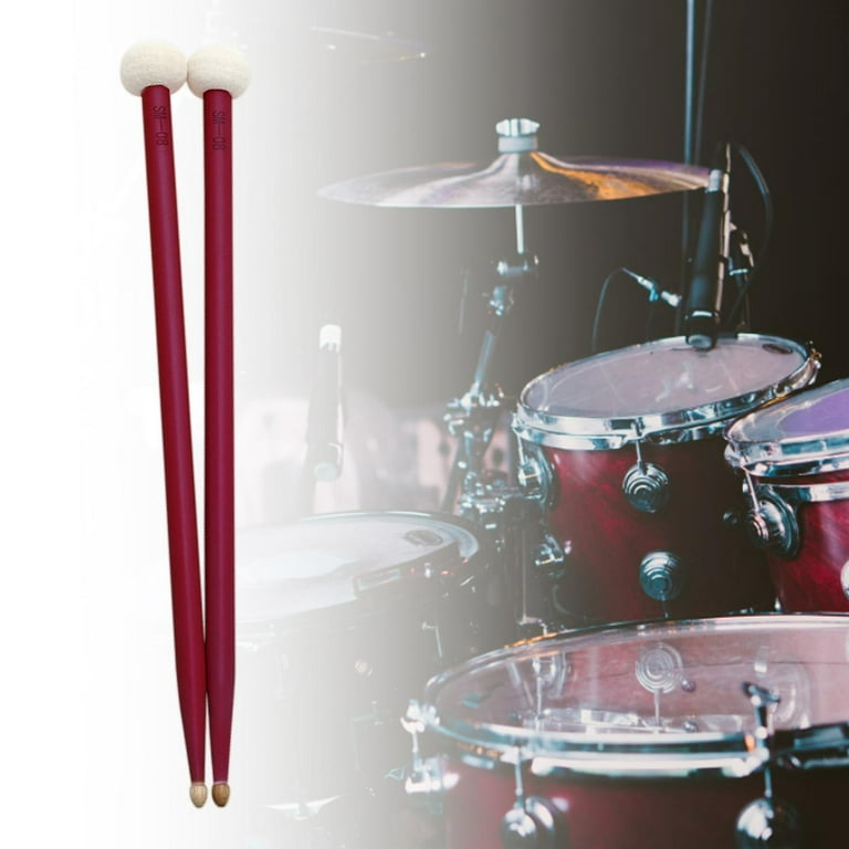 2 Pieces Classic Felt Drum Sticks Double End Cymbal Mallet Wood Electric Drums Replacement , Red, Size: 41x8x1.7cm