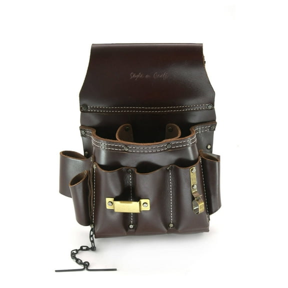 98465 - 10 Pocket Electrician's Tool Pouch in Tan Full Grain Leather | Style n Craft