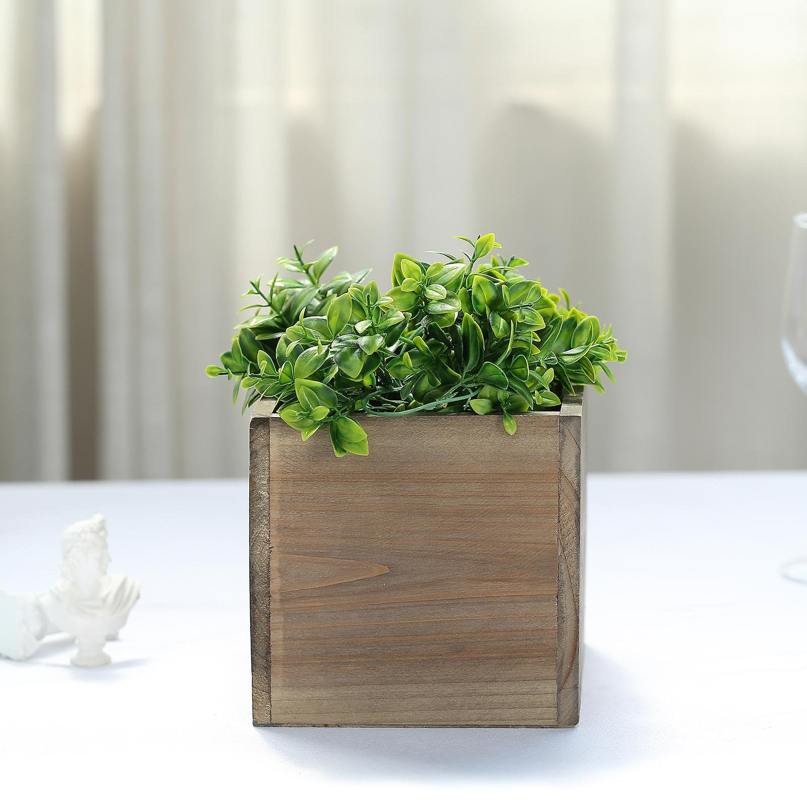 2 Pack | 6" Natural Square Wood Planter Box Set With Removable Plastic ...