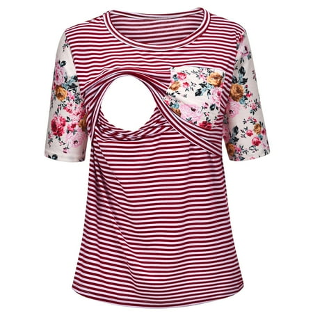 

WAJCSHFS Summer Maternity Clothes Maternity Tops Short Sleeves Blouses Front Pleat Peplum Pregnancy Tunic for Women (Red L)