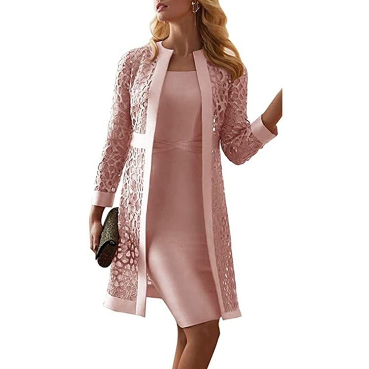 Lovaru Women's Mother of The Bride Dresses Long Sleeves Knee Length Jacket, Size: 5XL, Pink