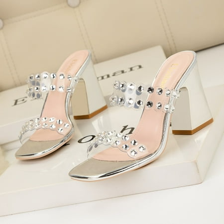 

HHH 318-1 Style Sexy Party High Heels Women s Shoes Chunky Heel High Heel Open Toe Rhinestone Strap Transparent Sandals