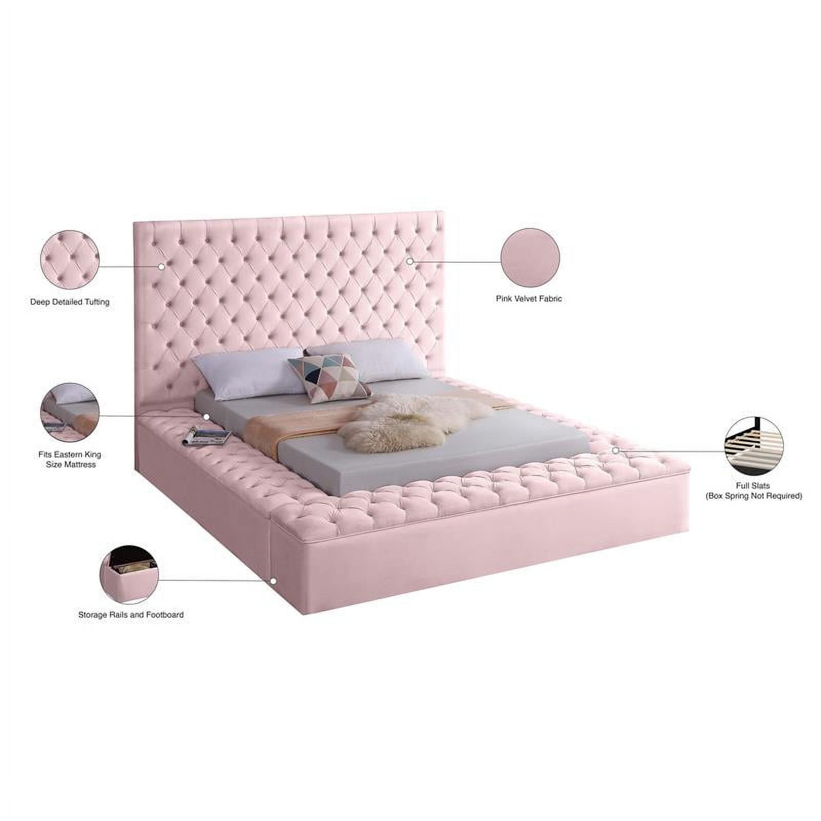 Meridian Furniture Bliss Solid Wood Tufted Velvet King Bed in Pink - image 5 of 6