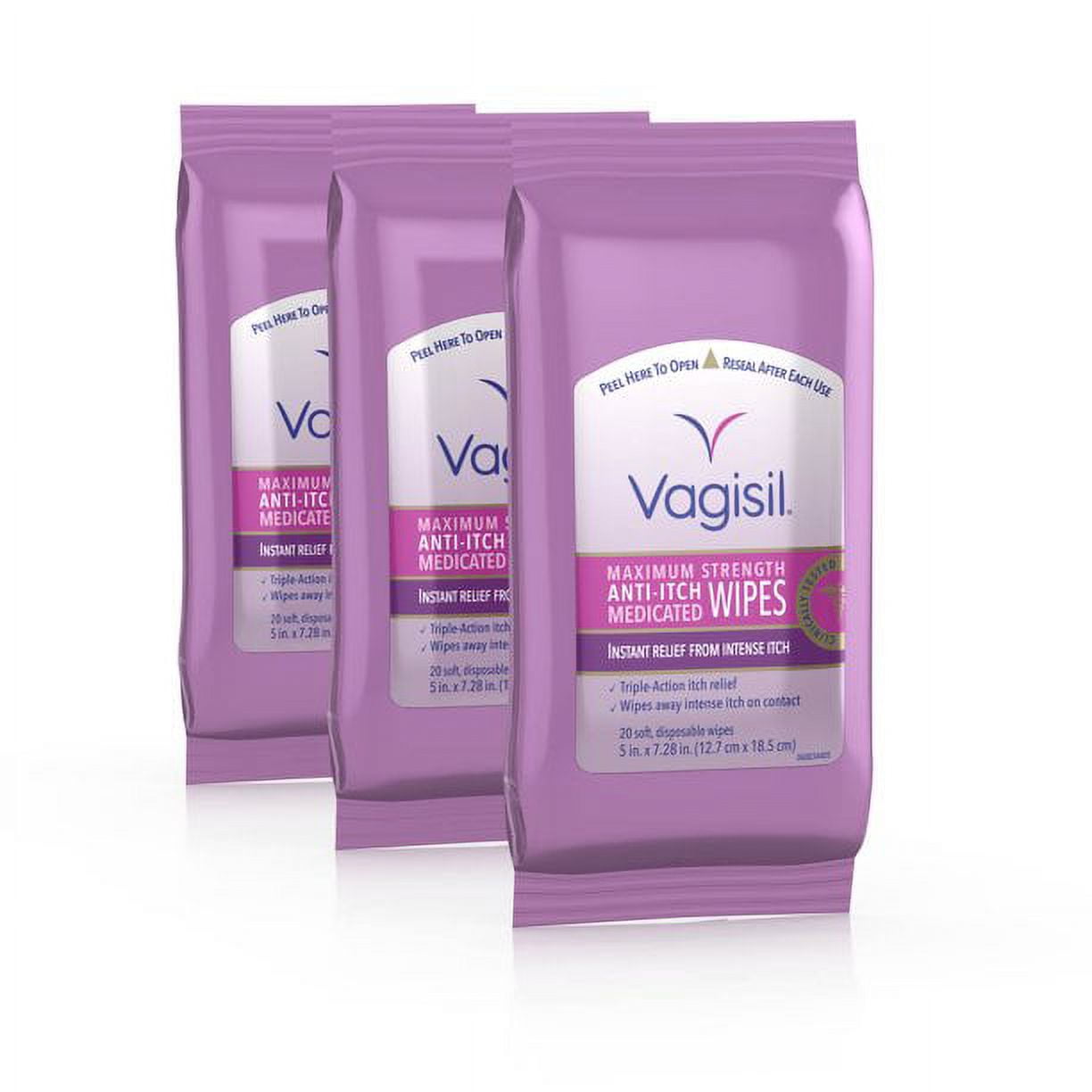 Vagisil Anti-Itch Medicated Wipes 20 Each (Pack of 3)