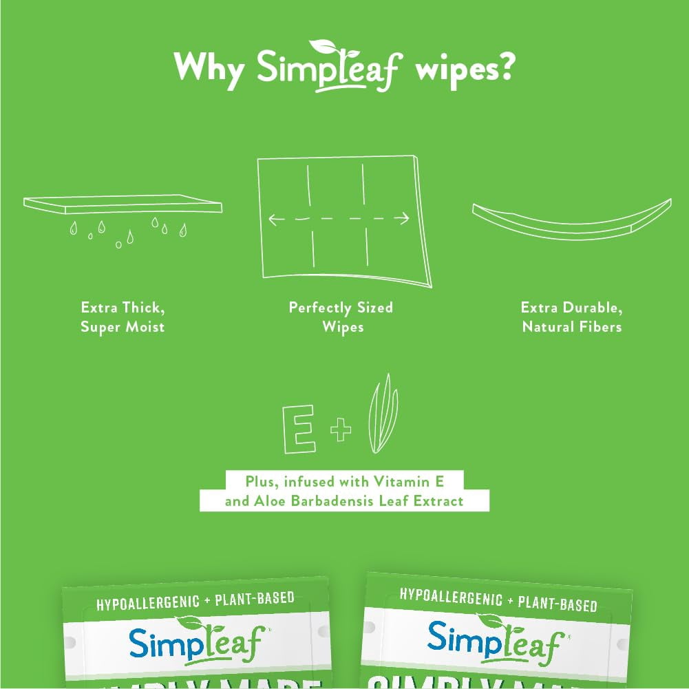 Simpleaf Flushable Single Pack Wet Wipes | Eco- Friendly, Paraben & Alcohol Free | Hypoallergenic & Safe for Sensitive Skin | Aloe Vera | Travel Size | 6 pack -180 Count - Bundle and Save