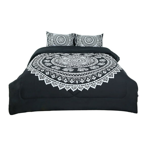 Unique Bargains Black All-season Comforter Sets Bohemian Style, with 2 Pillow Cases