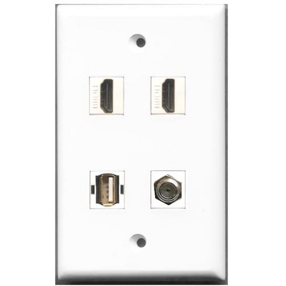 RiteAV - 2 Port HDMI 1 Port Coax Cable TV- F-Type 1 Port USB A-A Wall Plate
