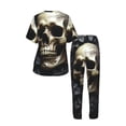 thumbnail image 4 of Womens Pajamas Set Loungewear Short Sleeve Top Pants Soft Sleepwear Pjs Sets, Death Skull Gothic Art Black, 4 of 6
