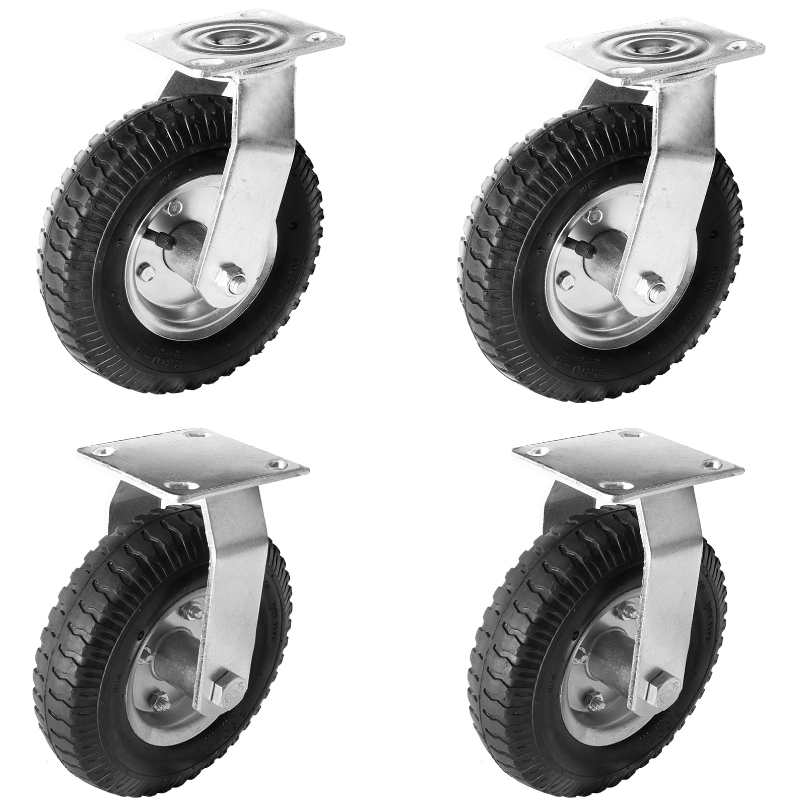 Comie 8" 4Pcs Air Tire Caster Wheel 2 Rigid + 2 Swivel Wheel Capacity