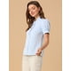 thumbnail image 4 of Camisa De Manga Corta Con Cuello De Lazo Para Mujer Blusa De Cuello Alto Con Encaje Frontal Con Botones Y Manga Abullonada Azul claro M, 4 of 6