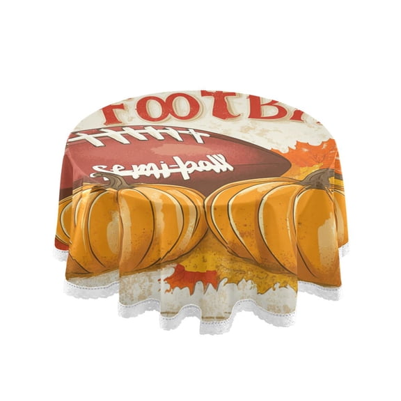 YAZAOO Round Tablecloth Football and Pumpkins Pattern Tableclothes