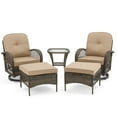 thumbnail image 3 of MELLCOM 5 Pieces Patio Furniture Set, Outdoor Swivel Rocker Patio Chairs, Wicker Patio Bistro Set with Rocking Chair, Thickened Cushions, Glass Coffee Table and Ottomans for Backyard, Garden, Khaki, 3 of 10