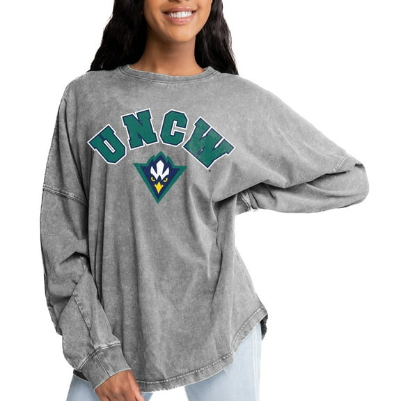 Women's Gameday Couture Gray UNC Wilmington Seahawks Faded Wash Pullover Sweatshirt
