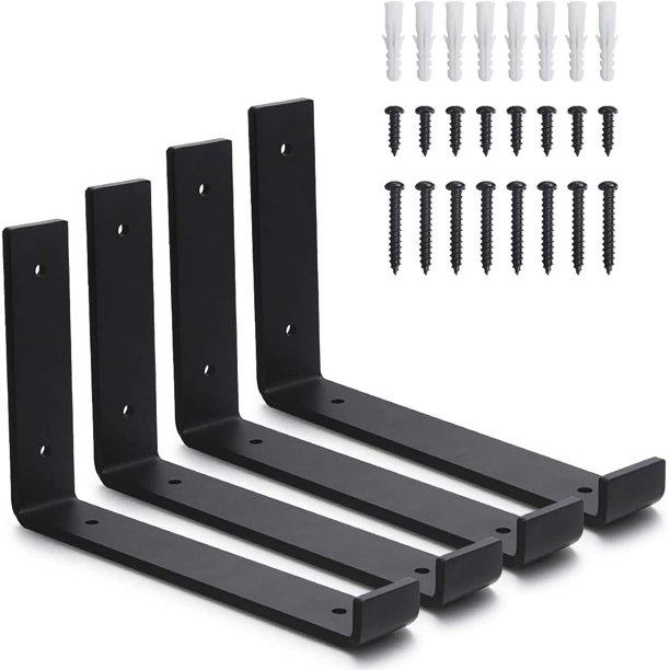 soportes de estante resistentes, soporte de esquina en ángulo recto en forma de J de 20 cm, soporte de estante industrial para estantes de pared de tablero de andamio, con tornillos y anclajes