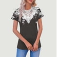 thumbnail image 2 of Womens Short Sleeve Tops Floral Print Summer T Shirts Round Neck Top with Lace Panel Dressy Casual Blouses Camisetas Para Mujer, 2 of 5