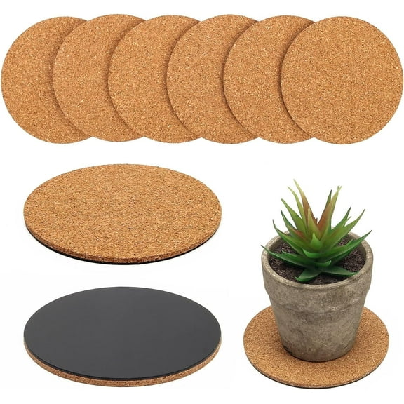 Topboutique 6 Pieces Cork Plant Coasters, 4 inch Cork Plant Mats Cork Coasters for Plants, Coasters for Drinks,Plant Coasters for House Plants Indoors (Nude & Black)