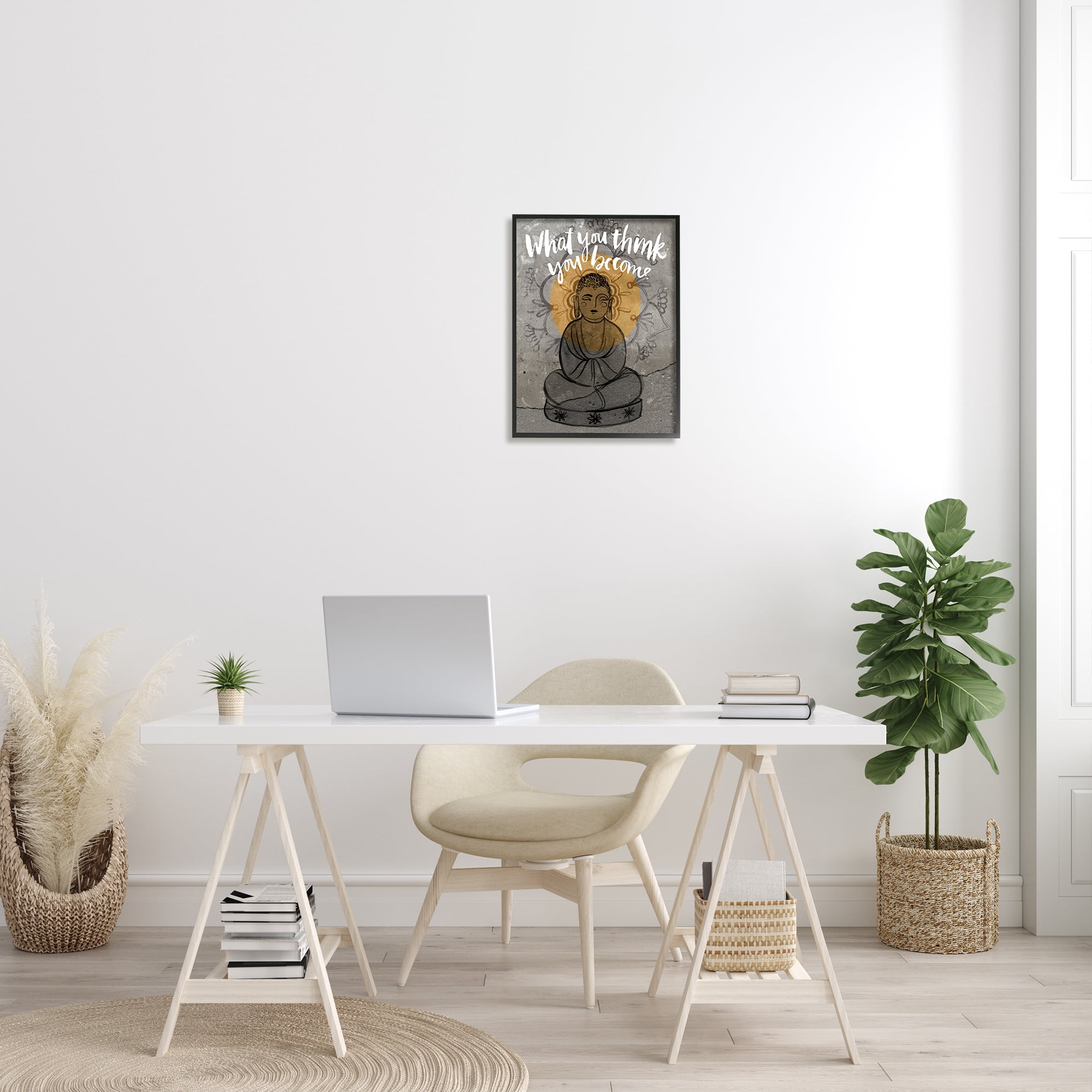 Stupell Home Décor Industries What You Think You Become Phrase Floral Pattern Buddha, 16 x 20, Designed by Jennifer Paxton Parker