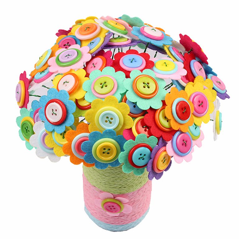 YOFUN Flower Craft Kit for Kids - Make Your Own Flower Bouquet with Buttons and Felt Flowers, Vase Art Toy & Craft Project for Children, DIY