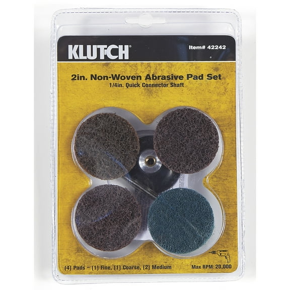 Klutch 2in. Nonwoven Abrasive Pads, 4-Pack, 1/4in. Round Shaft Quick Connect
