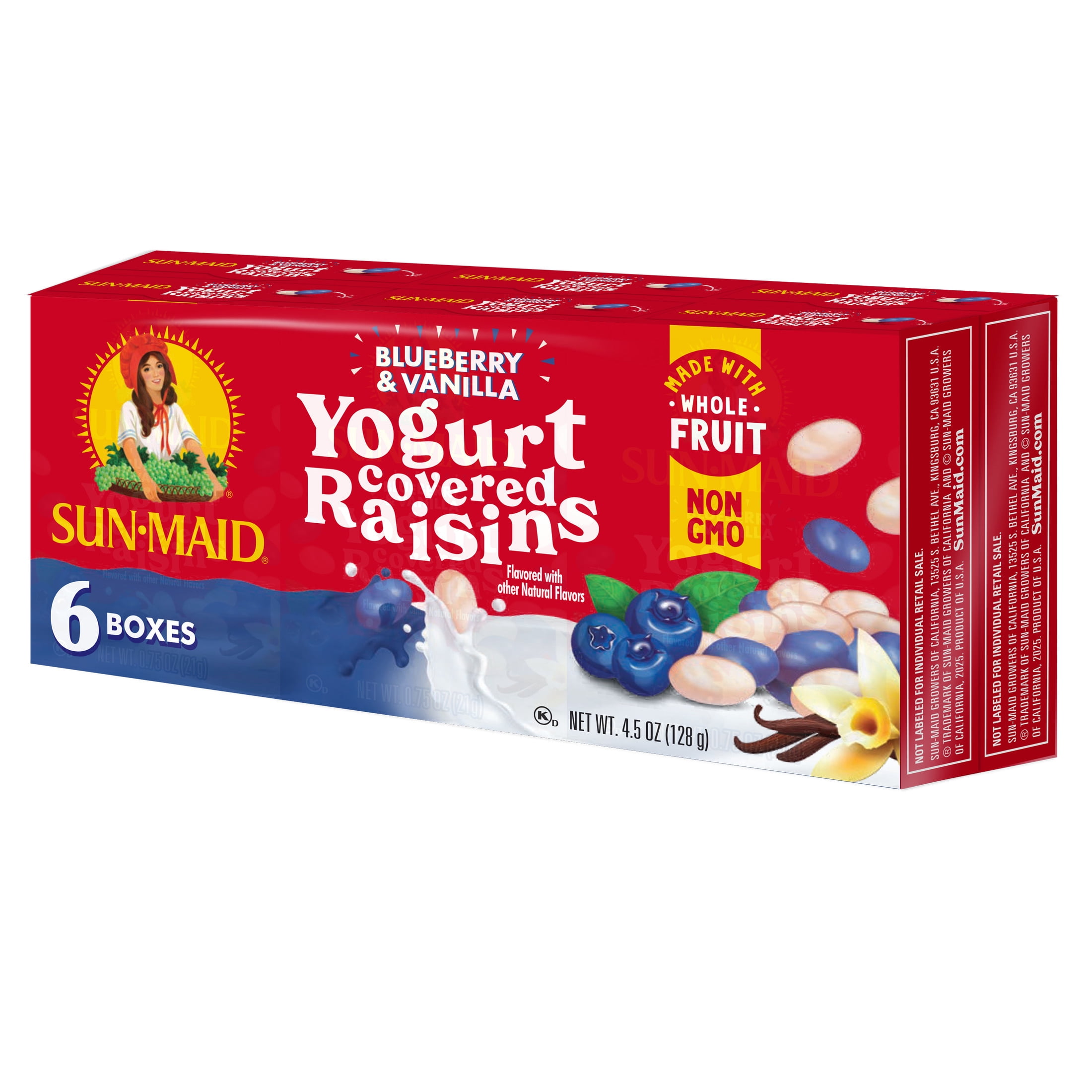 (3 pack) Sun-Maid® Blueberry & Vanilla Yogurt Covered Raisins, .75 Oz., 6 Count