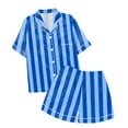 thumbnail image 4 of XDZJLR Mens Christmas Loungewear Striped Print Short Sleeve Shorts Button Down Pajama Comfortable Home Relaxation Homewear Pj Purple Xxxl, 4 of 4