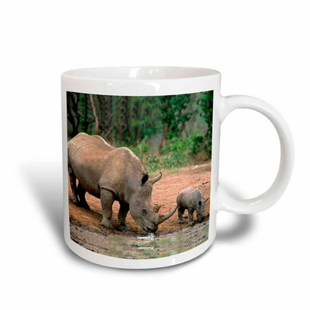 3dRose Black Rhino, Rhinoceros, Ceramic Mug, 11-ounce