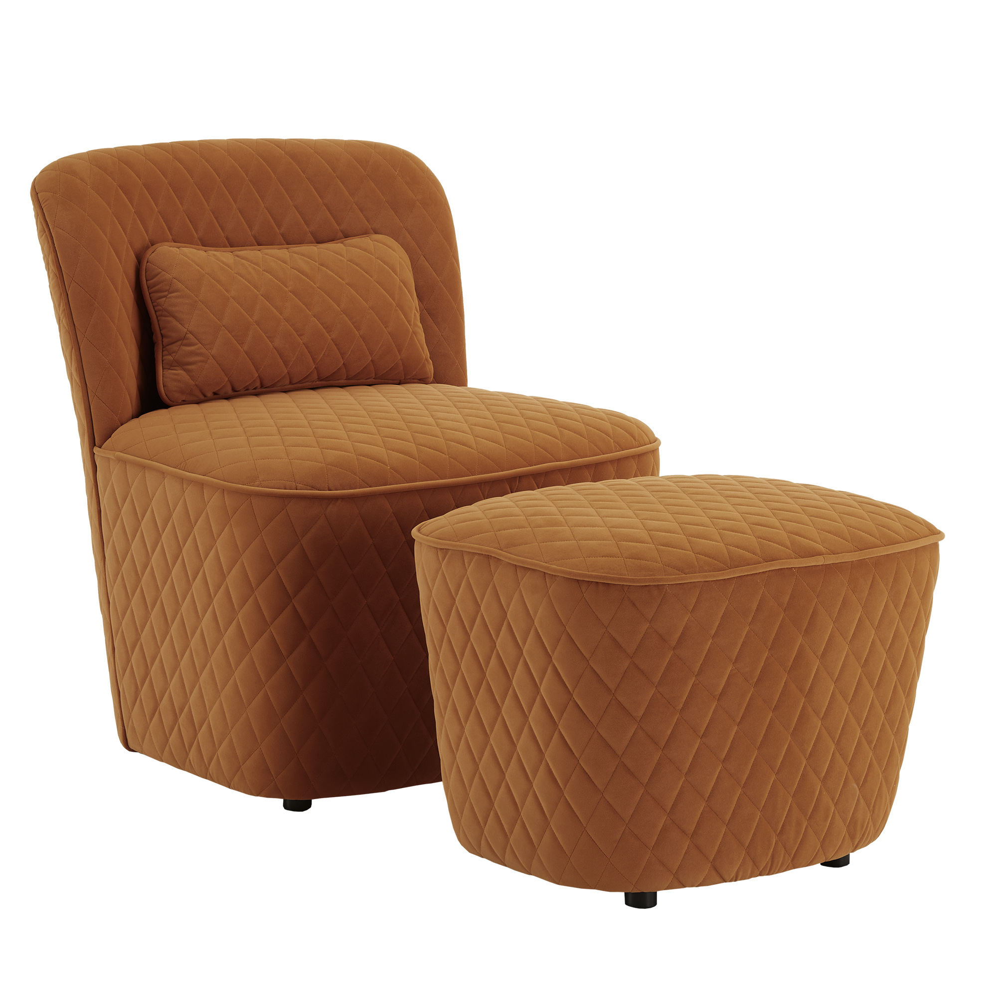 Weston Home Milner Quilted Diamond Fabric Accent Chair with Ottoman, Orange