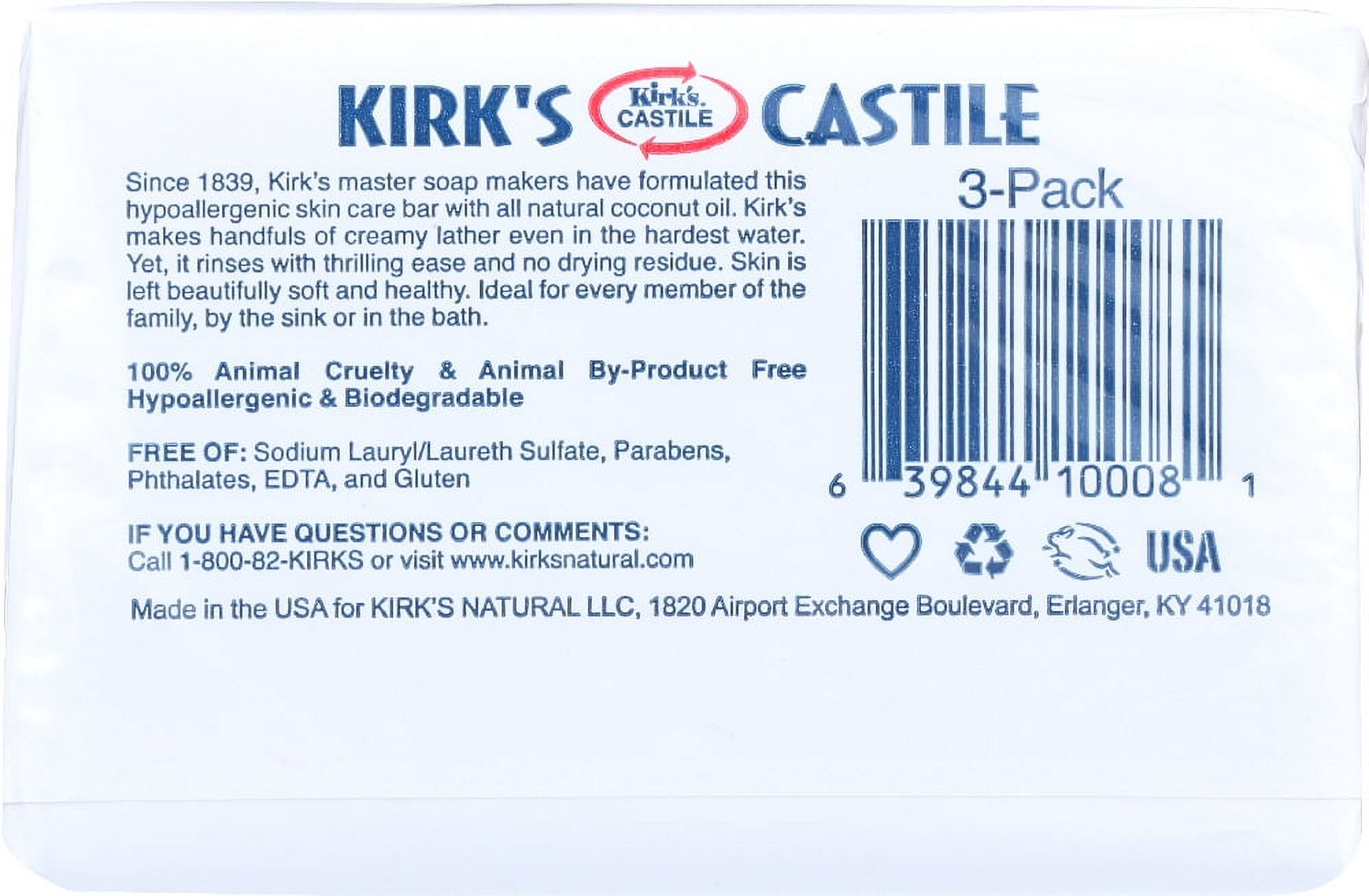 Kirk's Gentle Castile Soap, Original Fresh Scent, 3 Bars, 4 oz ...