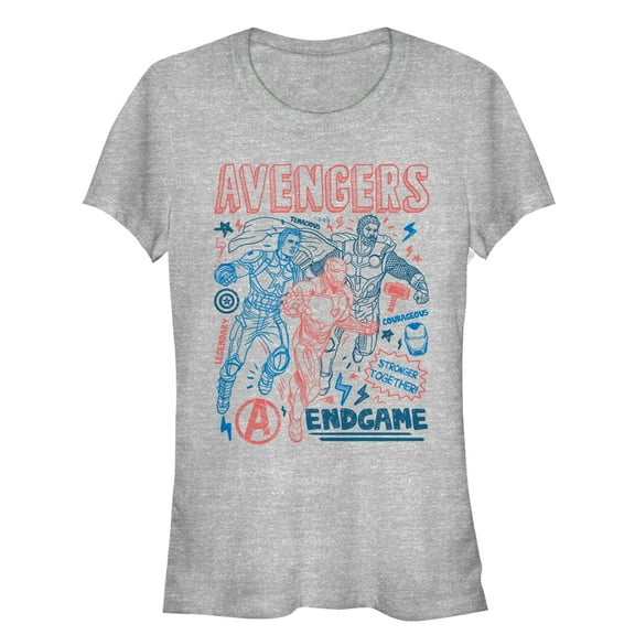 Junior's Marvel Avengers: Endgame Cartoon Doodle Print  Graphic Tee Athletic Heather Small