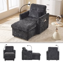 Multifunctional Lazy Person Sofa Bed Recliner with Storage and Side Pocket, Can Be Stored Storage Backrest with Phone Holder, Chenille Single Leisure Chair for Living Room, Bedroom, Small Space,Black