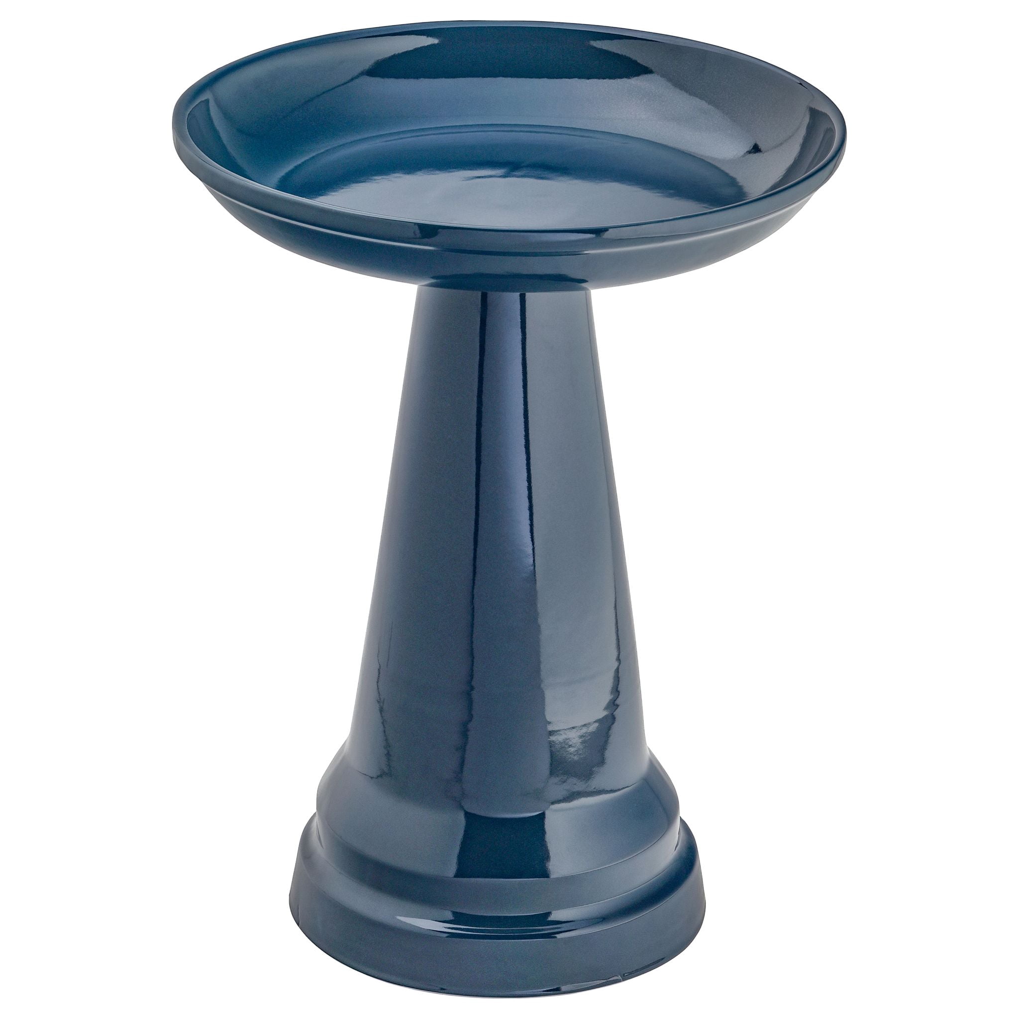 Birds Choice Ohio Stoneware Weather Resistant Ceramic Clay Pedestal Bird Bath, 22"H x 17"D, Midnight Blue