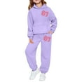 thumbnail image 2 of Arlun Girls' 67 Number Printed Hoodies and Jogger Cute Casual Preppy 2 Piece Outfit Sets with Pockets for Play and School Soft Comfortable Kids Tracksuit Clothes Purple 150, 2 of 4